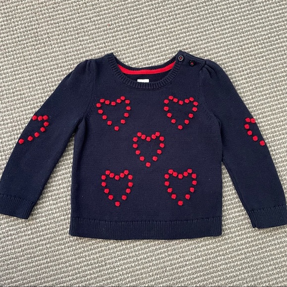 Valentine Hearts Baby GAP Navy & Red Pom Heart Sweater - Picture 2 of 5